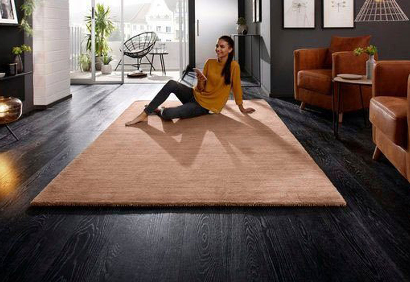 Wollteppich Gabbeh Uni, Handweb Teppich, 160 cm x 230 cm,reine Schurwolle